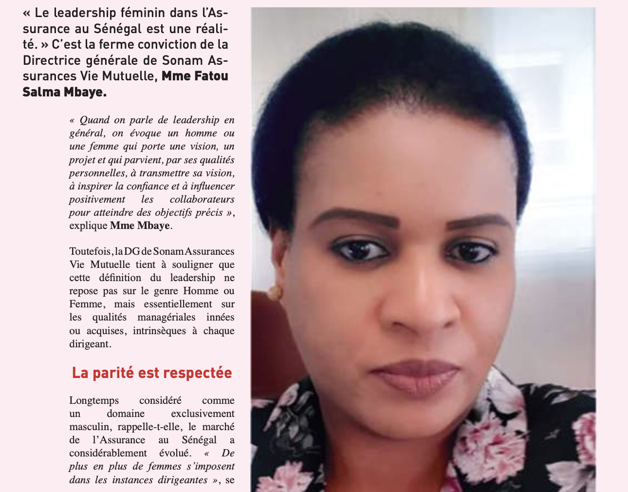 Fatou Salma Mbaye, DG Sonam Assurances Vie Mutuelle « Assurance au Sénégal, le leadership féminin est une réalité »